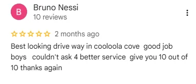 Original five-star Google review screenshot from Bruno Nessi with driveway feedback